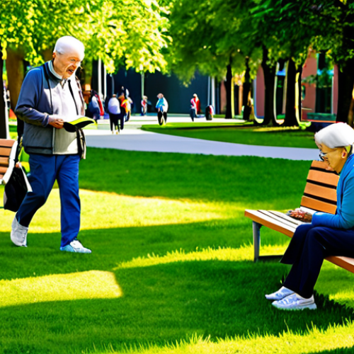 Home 23 A vibrant, diverse group of people, including families with children, elderly individuals, and young adults, enjoying a modern urban park designed for well-being. Subjects are fully clothed in comfortable, modest clothing suitable for outdoor activities, engaged in various activities like walking, reading on benches, or light exercise. The park features lush green spaces, inviting walking paths, and a creatively designed children's play area. Soft sunlight illuminates the scene, highlighting the calm and interactive atmosphere. Perfect anatomy, correct proportions, natural poses, well-formed hands, proper finger count, natural body proportions. Professional photography, high quality, safe for work, appropriate content, fully clothed, family-friendly.