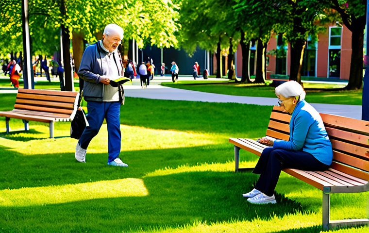 A vibrant, diverse group of people, including families with children, elderly individuals, and young adults, enjoying a modern urban park designed for well-being. Subjects are fully clothed in comfortable, modest clothing suitable for outdoor activities, engaged in various activities like walking, reading on benches, or light exercise. The park features lush green spaces, inviting walking paths, and a creatively designed children's play area. Soft sunlight illuminates the scene, highlighting the calm and interactive atmosphere. Perfect anatomy, correct proportions, natural poses, well-formed hands, proper finger count, natural body proportions. Professional photography, high quality, safe for work, appropriate content, fully clothed, family-friendly.
