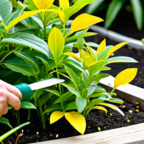 Home 9 Troubleshooting Garden Problems**
A close-up shot of a gardener examining a plant with yellowing leaves, holding a trowel and a small bottle labeled "Neem Oil." The background is a well-maintained garden with healthy plants. Include a small, helpful chart visible nearby, listing common problems like "Yellow Leaves," "Aphids," "Fungus," and "Slow Growth" along with their causes and solutions, similar to the provided table. The scene should be brightly lit, professional, and showcase good plant health practices. safe for work, appropriate content, fully clothed gardener in gardening attire, perfect anatomy, natural proportions, professional photography, high quality.
**
