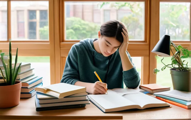 조경 자격증 시험장의 분위기 - **Prompt:** A focused landscape architecture student, approximately 20-25 years old, sits comfortabl...