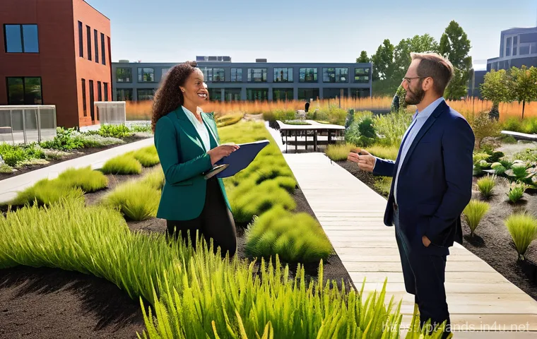 조경 자격증 시험장의 분위기 - **Prompt:** A certified landscape architect, a confident individual in their 30s-40s, is intently re...