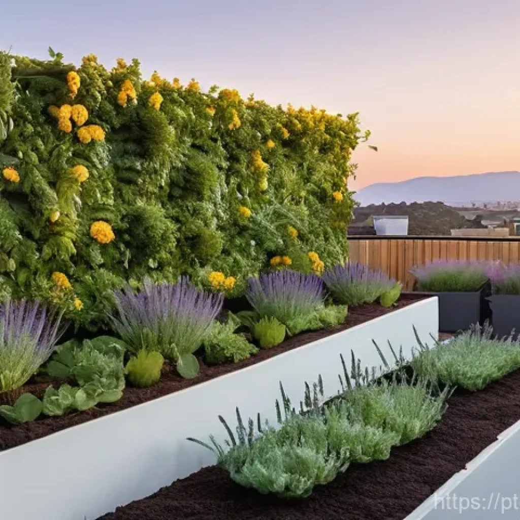 조경 전문가가 되기 위한 경력 설계 - **Sustainable Urban Oasis at Sunset:** A vibrant, photorealistic image of a sustainable urban roofto...