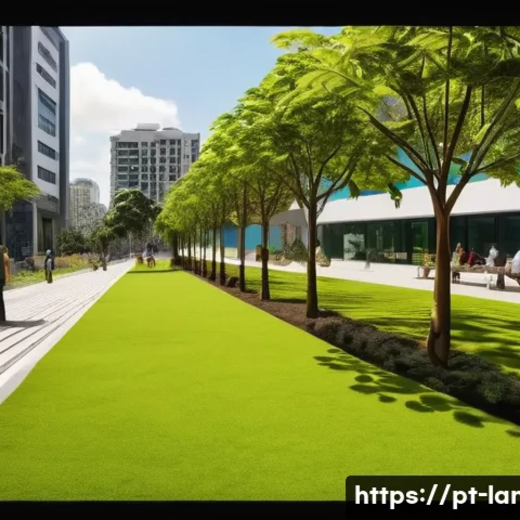 조경직 공무원 준비 과정 - A detailed urban public park scene showcasing sustainable landscaping practices in a Brazilian city ...