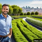 조경 업계 연봉 평균과 비교 - A professional Portuguese landscaper in mid-30s, wearing neat work clothes and safety boots, confide...