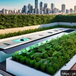 조경 분야에서의 AI 기술 활용 사례 - A high-tech garden design scene featuring a modern Brazilian urban backyard with lush native plants ...