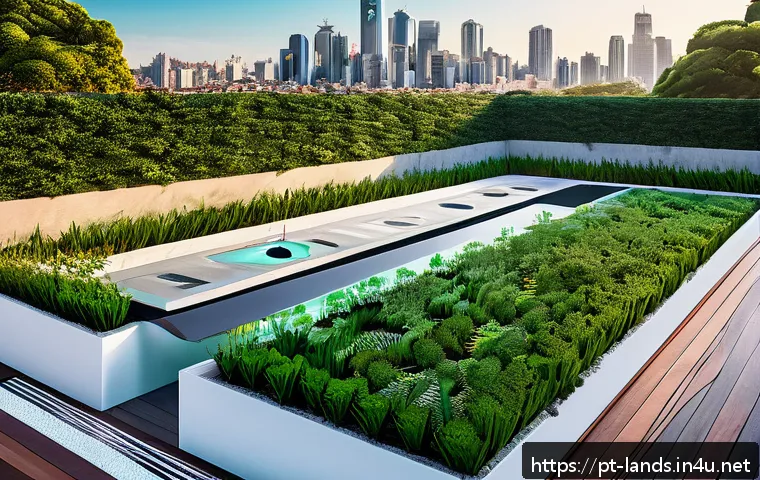 조경 분야에서의 AI 기술 활용 사례 - A high-tech garden design scene featuring a modern Brazilian urban backyard with lush native plants ...