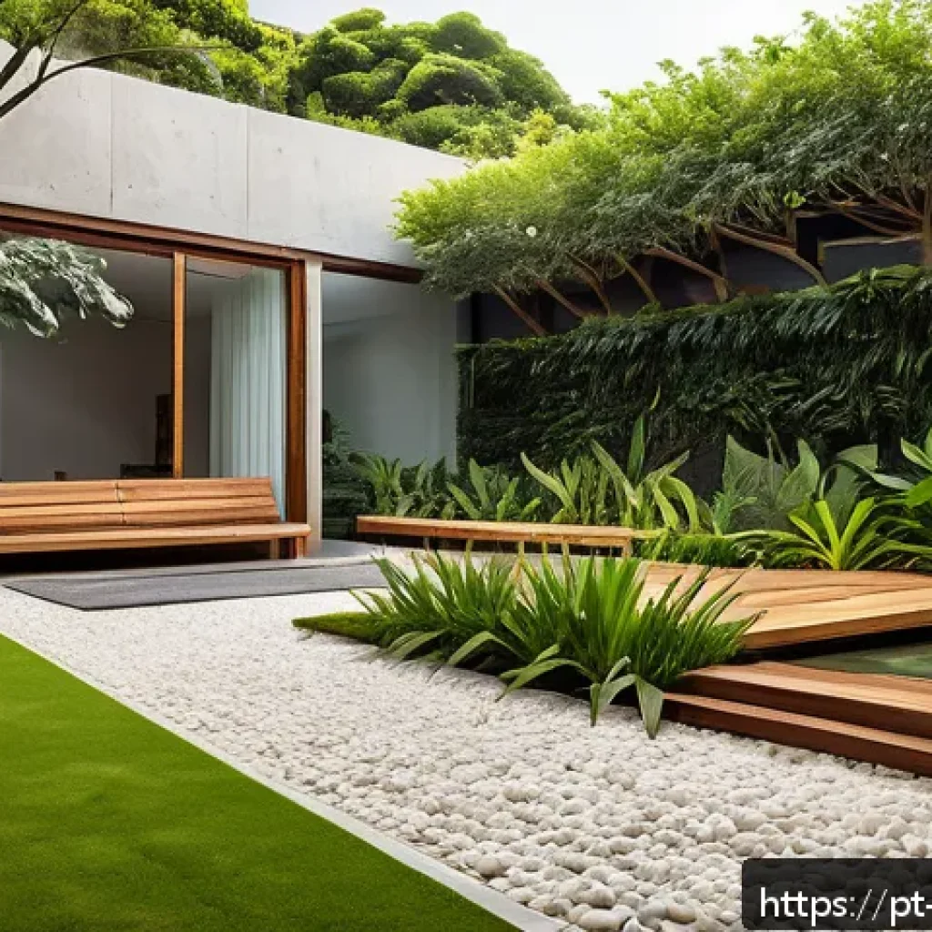 조경 회사에서 원하는 인재상 - A beautifully designed sustainable garden in a Brazilian urban backyard, featuring native plants lik...