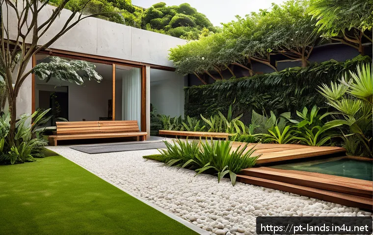 조경 회사에서 원하는 인재상 - A beautifully designed sustainable garden in a Brazilian urban backyard, featuring native plants lik...